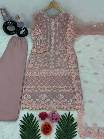 Peral Hand Work Dusty Pink Colour Palazzo Suit