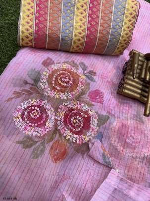 Pink 3D Digital Printed Soft Georgette Saree With Sequence Work