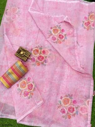 Pink 3D Digital Printed Soft Georgette Saree With Sequence Work