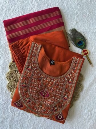 Pink And Ornage Combination Mul Chanderi Kurti Pant Set