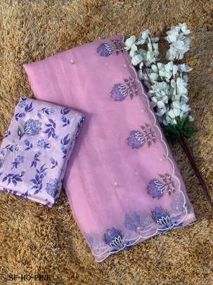 Pink Beautiful Handcraft Organza Saree With Silk Blouse