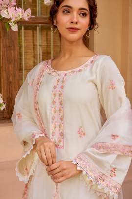 Pink Chanderi Silk Embroidery Kurta Set