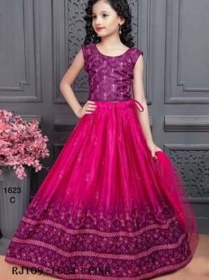Pink Chinon Silk Kids Lehenga Choli 