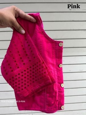 Pink Color Jaipuri Goli Hakoba Boat Neck Ready made Blouse with Wooden Button