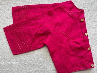 Pink Color Jaipuri Goli Hakoba Boat Neck Ready made Blouse with Wooden Button
