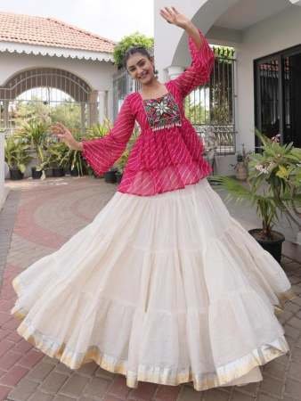 Pink Colour Gamthi Work Navratri Lehenga