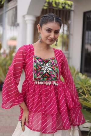 Pink Colour Gamthi Work Navratri Lehenga