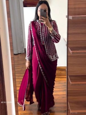 Pink Colour Rangoli Silk Ready To Wear Designer Saree
