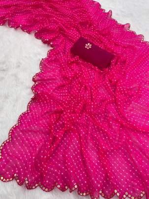 Pink Darbari Leriya Bandhani Print Georgette Saree