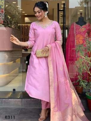 Pink Designer Cording Work Viscose Silk Kurtis Set