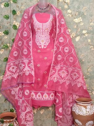 Pink Designer Dhakai Jamdani Dress Material