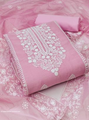 pink designer embroidery santoon dress material