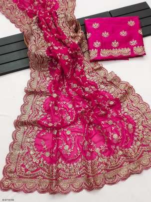 Pink Designer Faux Georgette Embroidered Saree