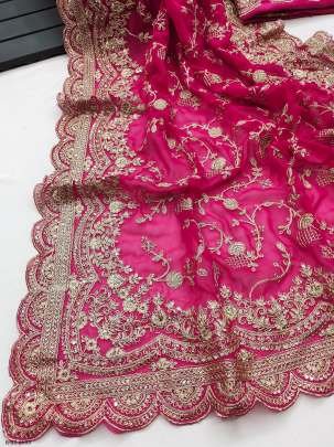 Pink Designer Faux Georgette Embroidered Saree