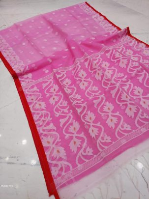 Pink Designer Maslin Jamdani Saree