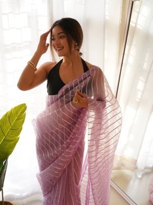 Purple Devika Gota work Pure Organza Saree