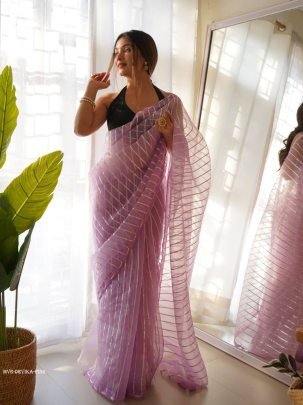 Purple Devika Gota work Pure Organza Saree