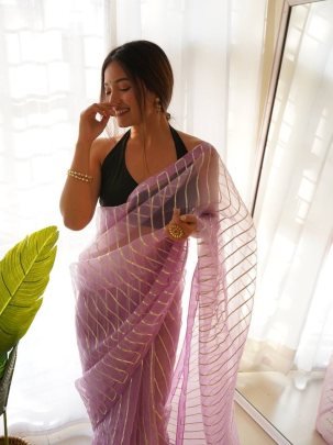 Purple Devika Gota work Pure Organza Saree