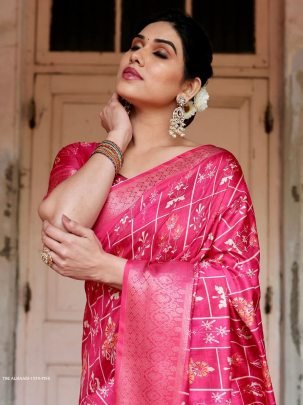 Pink Digital Printed Rich Pallu Pure Silk Saree With Dual Tone Tassels