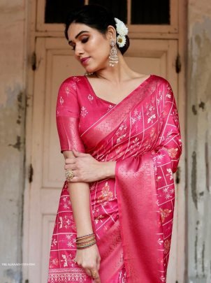 Pink Digital Printed Rich Pallu Pure Silk Saree With Dual Tone Tassels