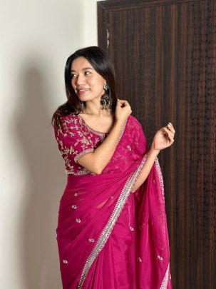 Pink Elegance Saree With Un Stitch Blouse