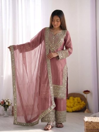 Pink Embroidered Kurti Sharara Set With Dupatta