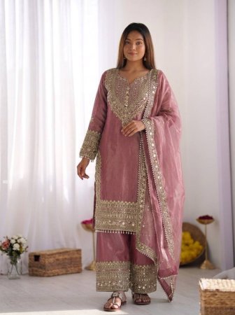 Pink Embroidered Kurti Sharara Set With Dupatta