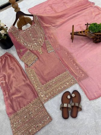 Pink Embroidered Kurti Sharara Set With Dupatta