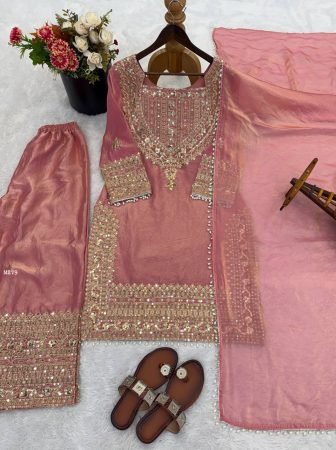 Pink Embroidered Kurti Sharara Set With Dupatta