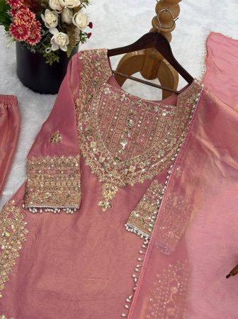 Pink Embroidered Kurti Sharara Set With Dupatta