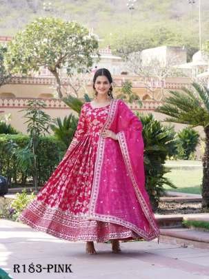 Pink Embroidered Viscose Stitched Gown With Sequence Work