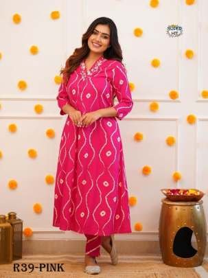 Pink Fancy Neck Work Rayon Cotton Kurtis