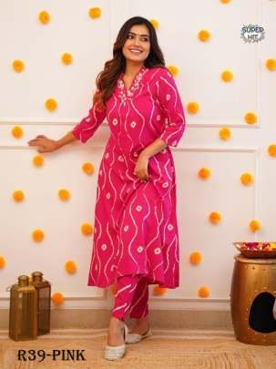 Pink Fancy Neck Work Rayon Cotton Kurtis