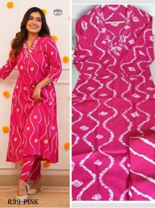 Pink Fancy Neck Work Rayon Cotton Kurtis