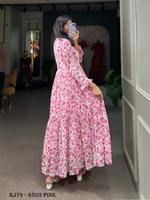 Pink Floral Georgette Frock in Modern Ethnic Style