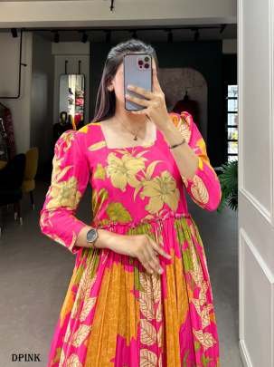 Pink Floral Printed Glamour Silk Crepe Long Gown