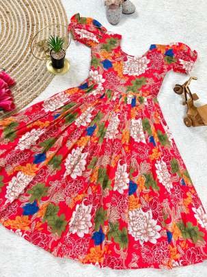 Pink Floral Printed Multi Color Kids Frock