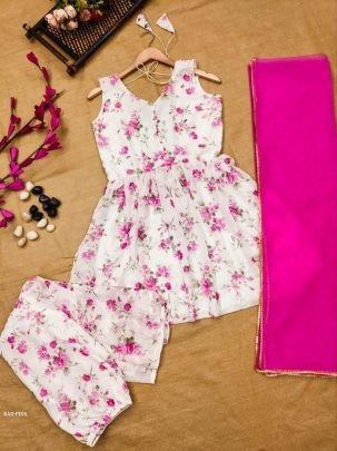 Pink Fox Georgette Floral Sharara Set