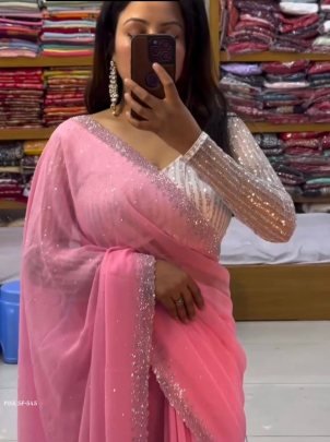 Pink Georgette with Thred Sequnce work Designer saree
