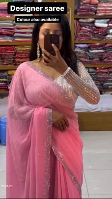 Pink Georgette with Thred Sequnce work Designer saree
