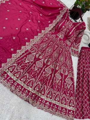 Pink Heavy Embroidery Work Chinon Silk Party Wear Gown