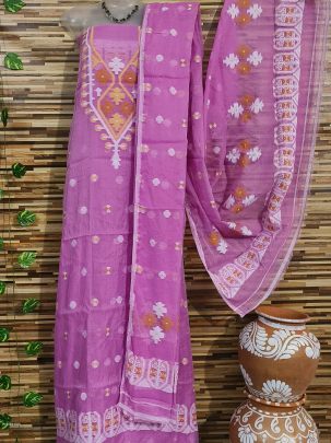 Pink Latest Dhakai Jamdani Two Piece Dress Material