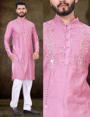 Pink Men Designer Viscose Kurta With Pajama