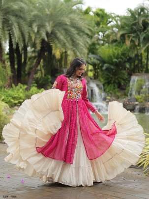 Pink Navratri Collection Kora Cotton Lehenga Choli