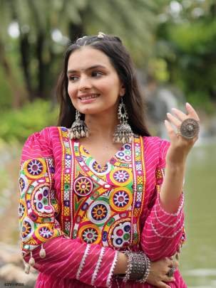 Pink Navratri Collection Kora Cotton Lehenga Choli