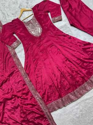 Pink Party Wear Chinon Silk Readymade Gown