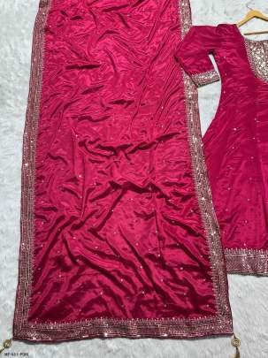 Pink Party Wear Chinon Silk Readymade Gown