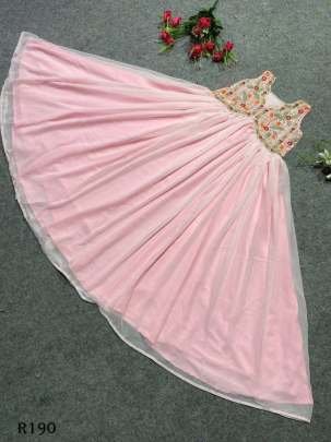 Pink Party Wear Embroidered Georgette Gown With Sleeveless
