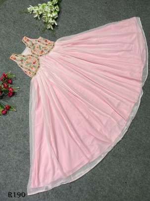 Pink Party Wear Embroidered Georgette Gown With Sleeveless