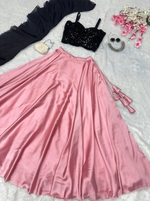 Pink Party Wear Lehenga With Blouse    Ruffle Dupatta